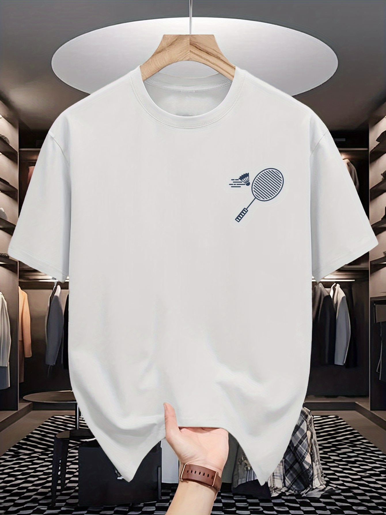 T-shirt à col rond pour homme, - Badminton Shuttlecock avis et prix
